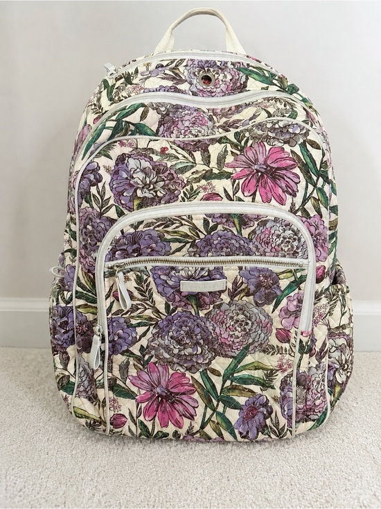 Reserved Handbags - Vera Bradley Floral Quilted Backpack Laptop Travel Bag Purple Pink with light gr